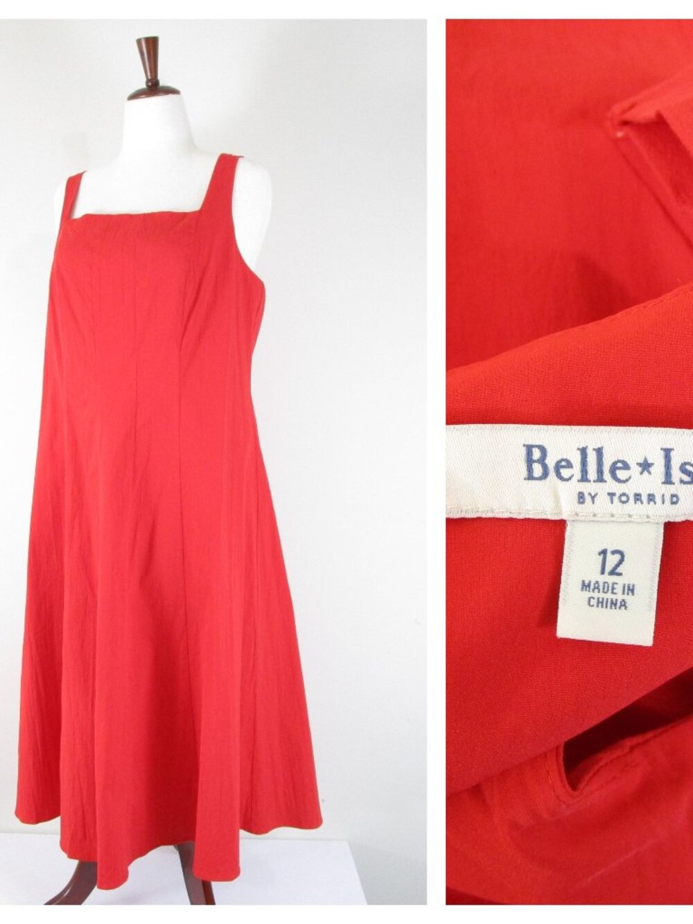 Torrid Belle Isle Racing Red Square Neck Fit Flare A-line Tea MIdi Dress Size 12